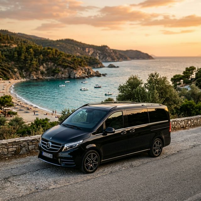 Private airport transfer from Thessaloniki SKG to Halkidiki with professional driver and luxury vehicle